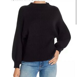 LINE + DOT Womens Black Ribbed Balloon Sleeve Mock Neck Boxy Sweater Size Medium